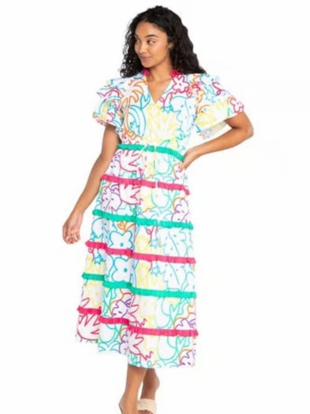 Alden Adair Yasmin Oasis Midi Dress Size Large NWOT Multi Color Stunning!